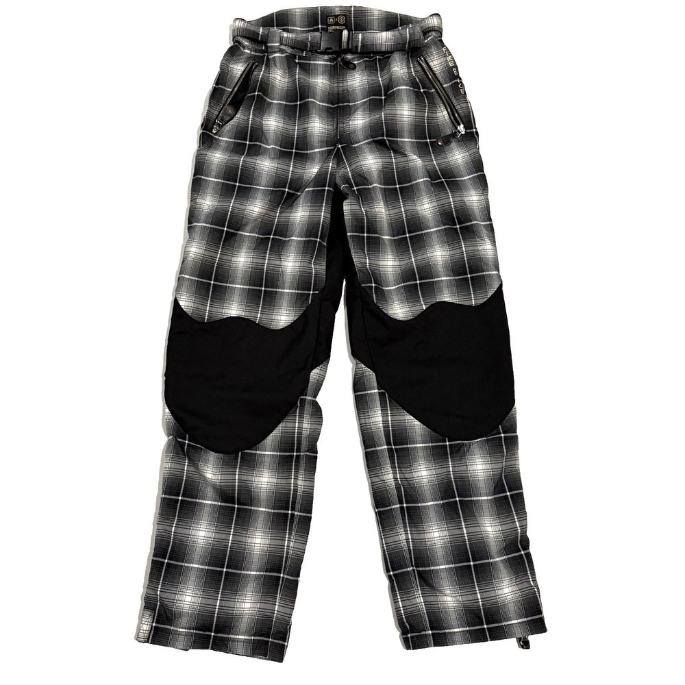 Fire and Ice Join The Tribe Snow Ski Pants Size M Plaid Black Gray Knee Patch
